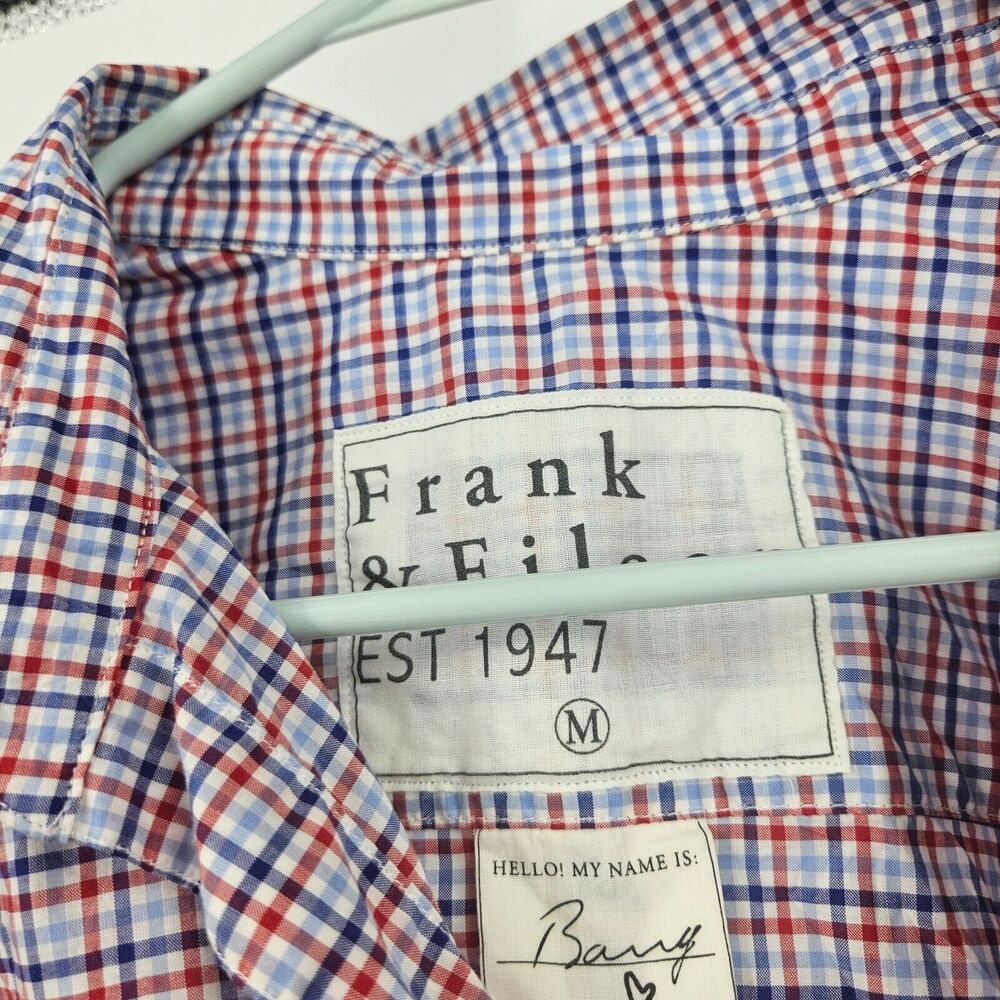 Frank & Eileen Shirt Blue Red Barry Check Plaid Long Sleeve Button-Up Size M - Picture 4 of 7